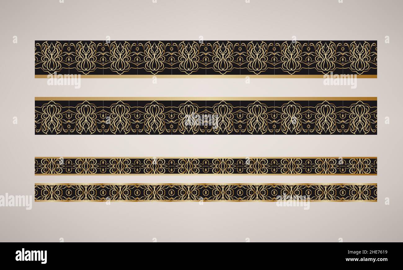 Set of decorative, ornamental and vintage gold borders for design cards, invitations, brochures, books, business cards. Vector illustration Stock Vector