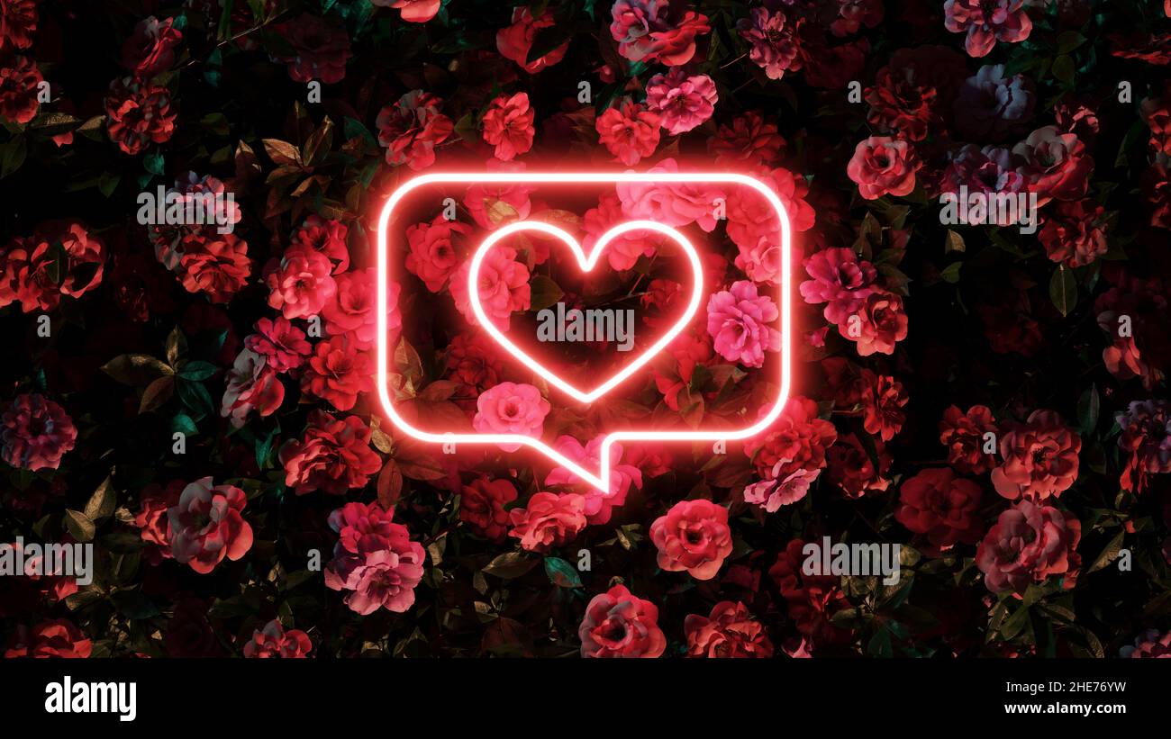 Happy valentine's day with pink light neon on background flower premium ...