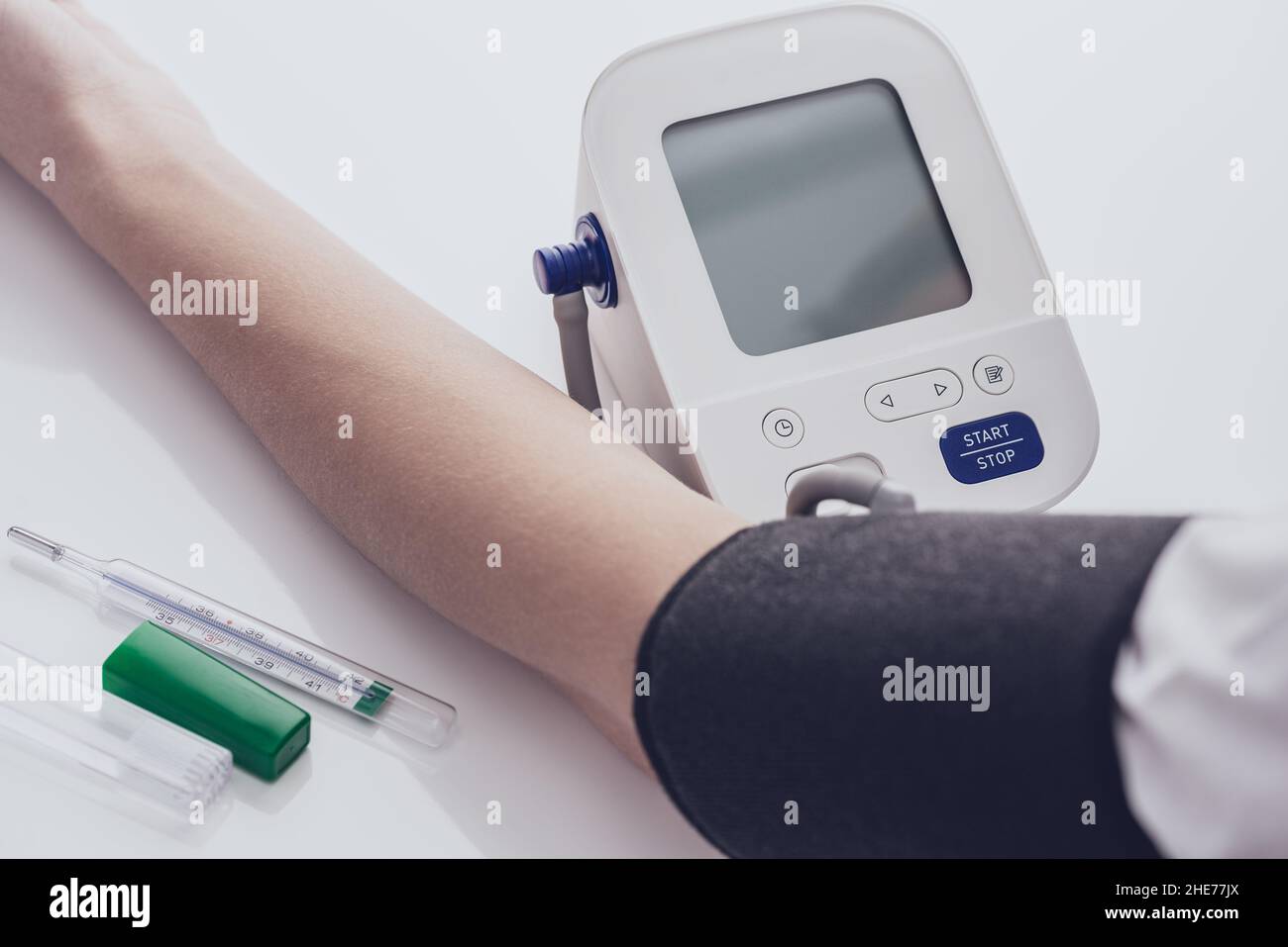 Men's health check blood pressure and heart rate with digital pressure