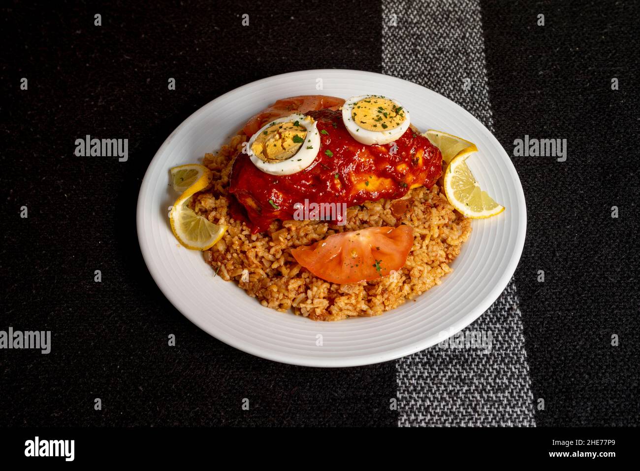 This dish is typical of Saudi Arabia and is eaten in all kinds of celebrations. The amount of different flavors in one bite is what makes it so wonder Stock Photo