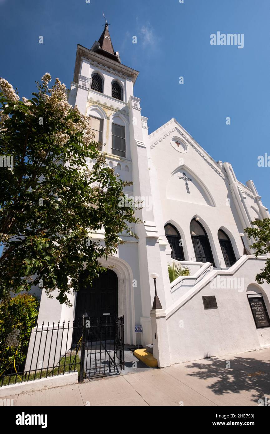 The Mother Emanuel African Methodist Episcopal in Charleston, South Carolina. Nine members of the historic African-American church were gunned down by a white supremacist during bible study on June 17, 2015. Stock Photo