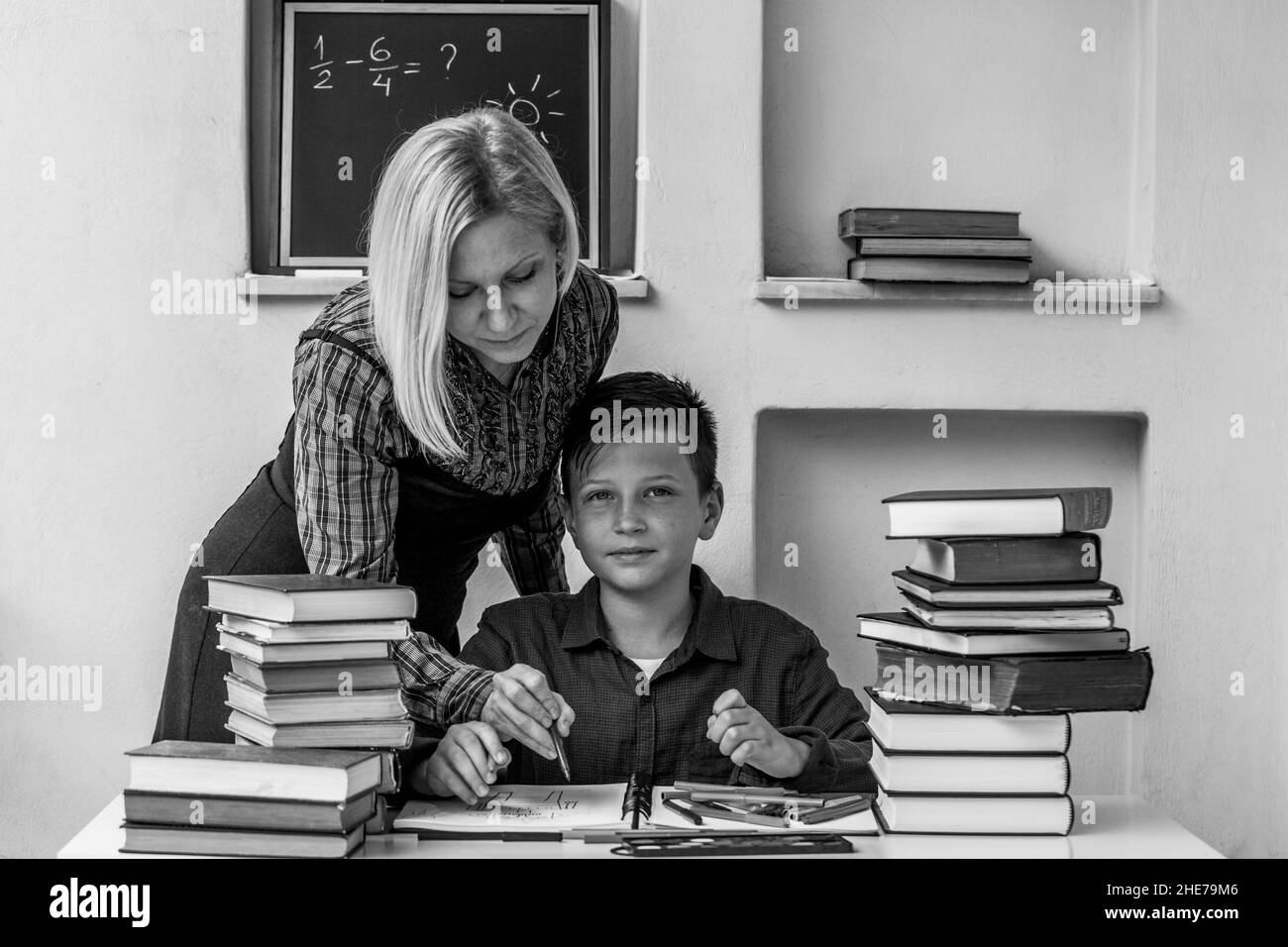 Boy studying home Black and White Stock Photos & Images - Alamy