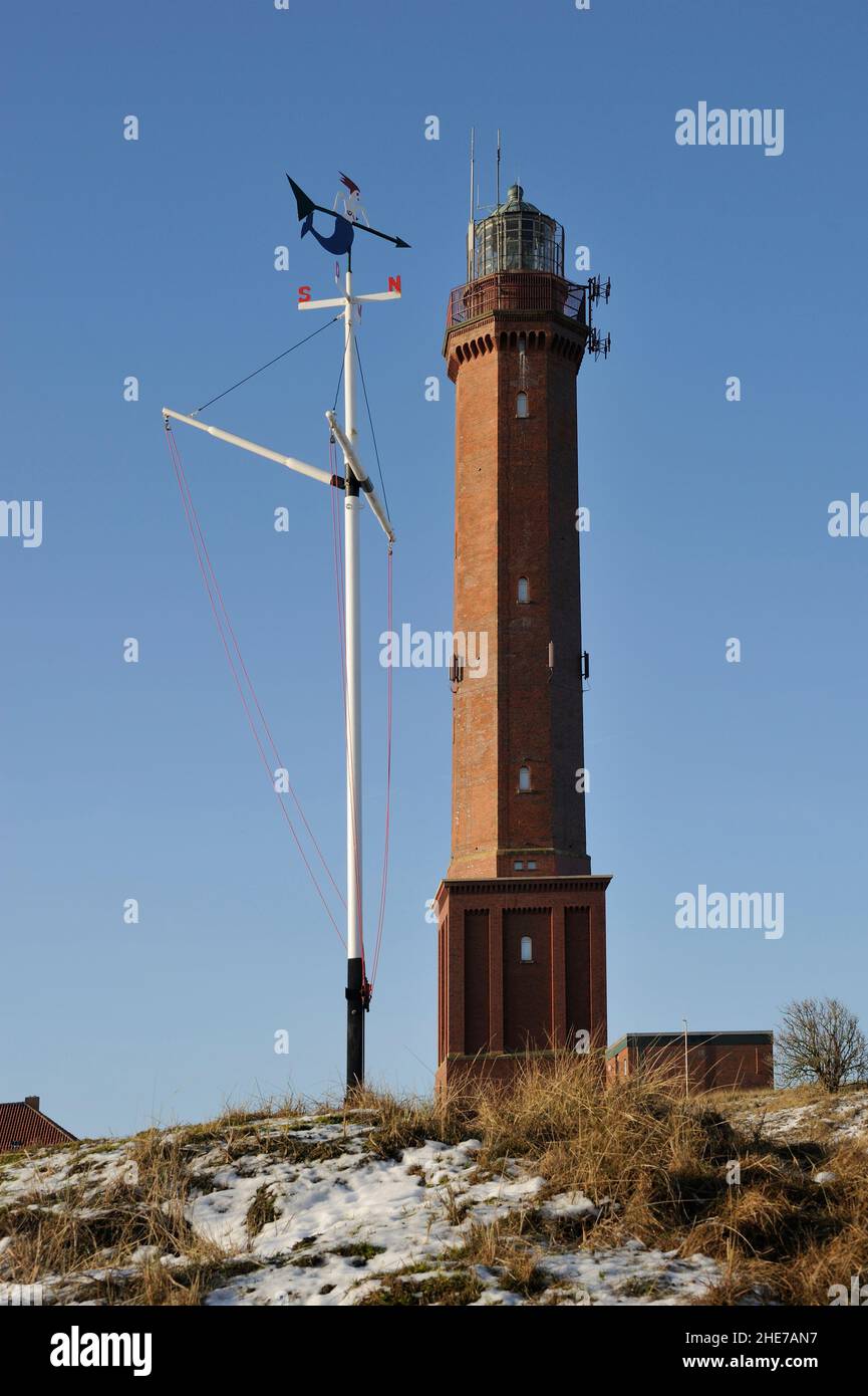 Großer Nordermeyer Leuchtturm, Winter,  Norderney, Ostfriesische Inseln, Reg.-Bez. Weser-Ems, Landkreis Aurisch, Niedersachsen, Deutschland, Europa | Stock Photo