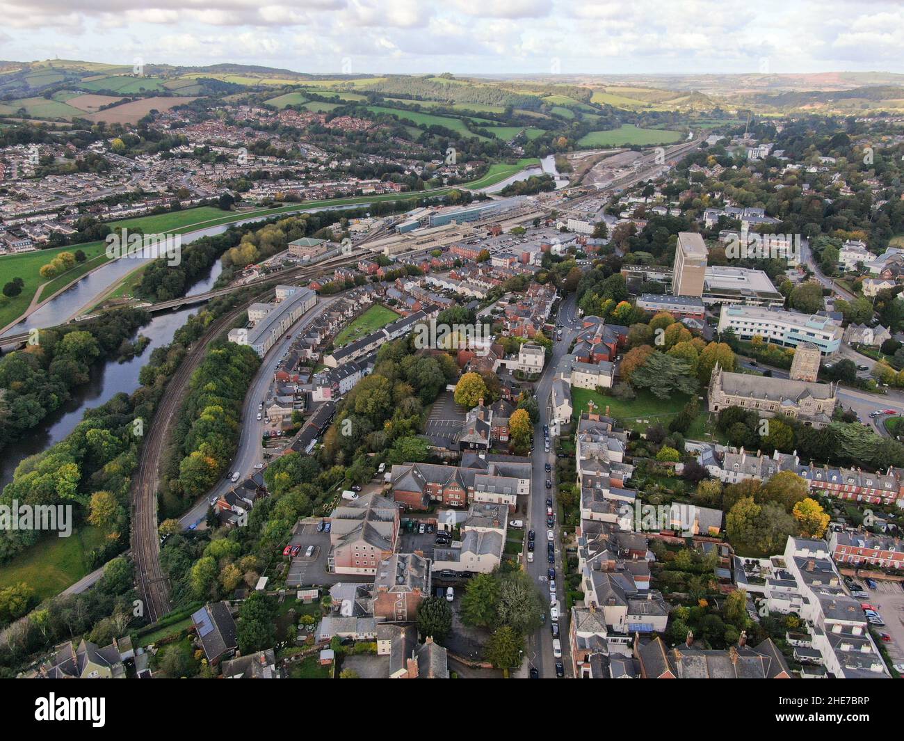 an aerial view of the centre of Exeter City showing Saint Davids