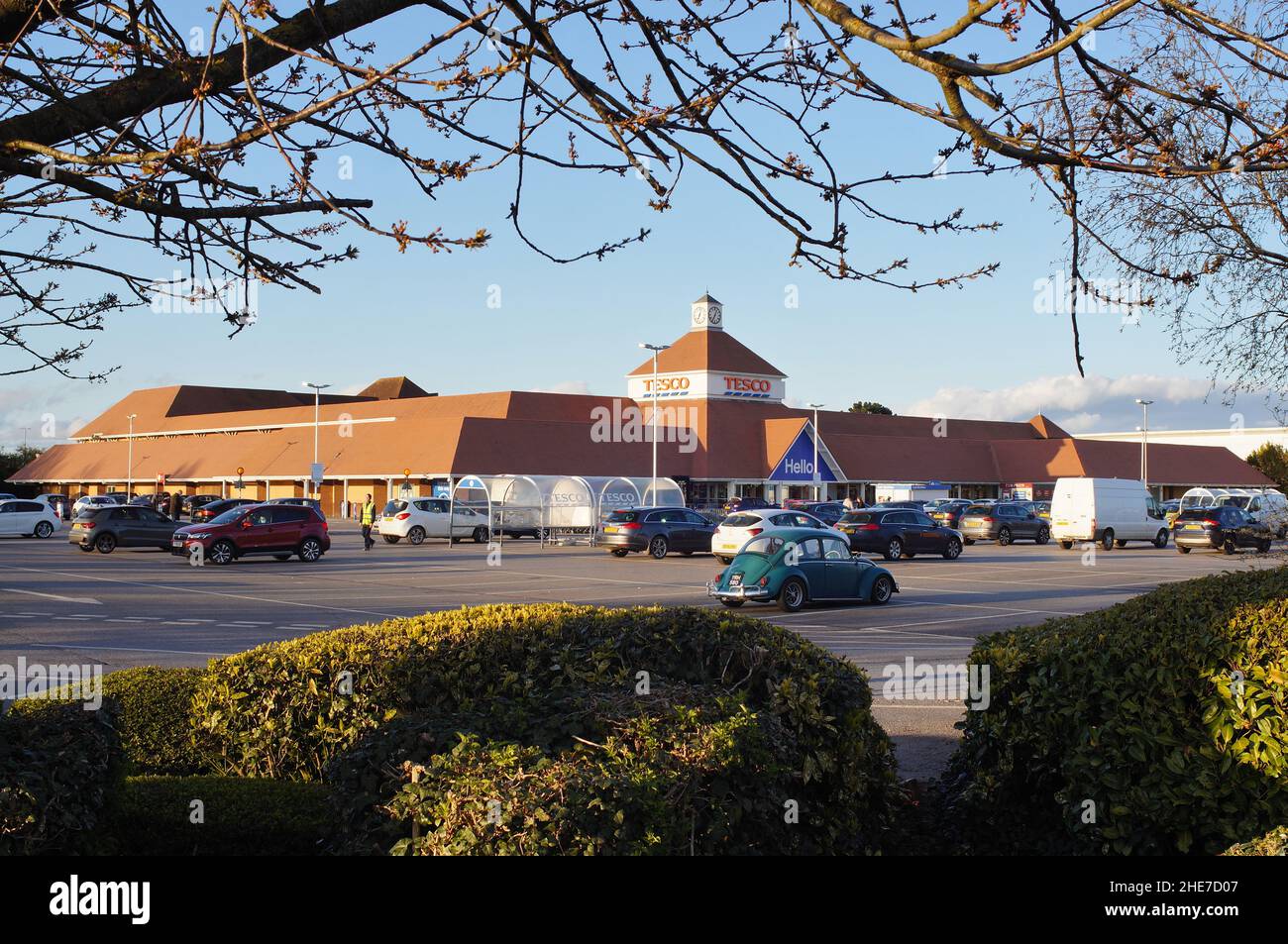 Tesco Supermarket in the Westbridge Centre, an out-of-town shopping district Stock Photo