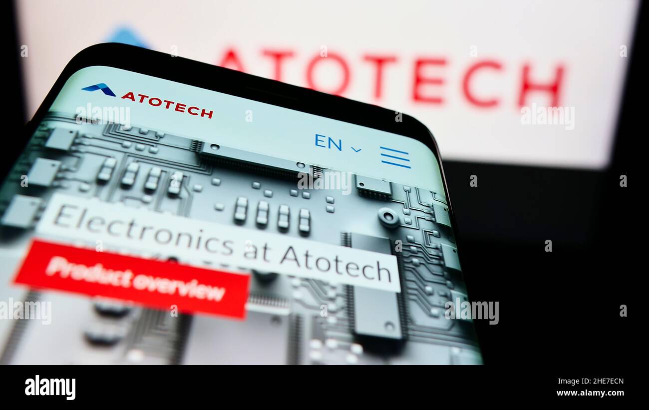 Mobile phone with website of chemical company Atotech Deutschland GmbH