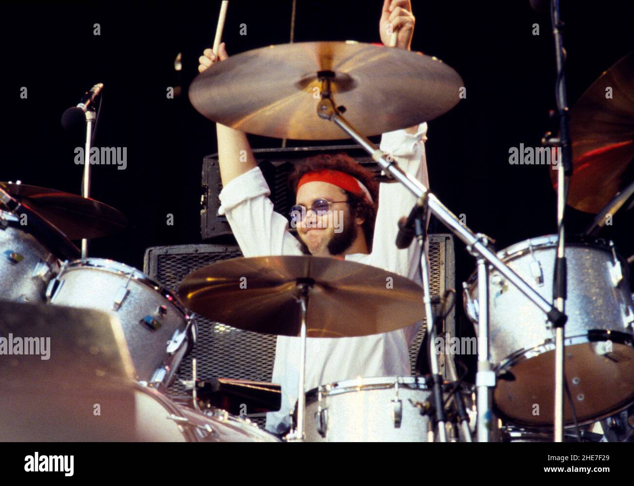 English drummer Ian Paice performing with Gary Moore at the 1982