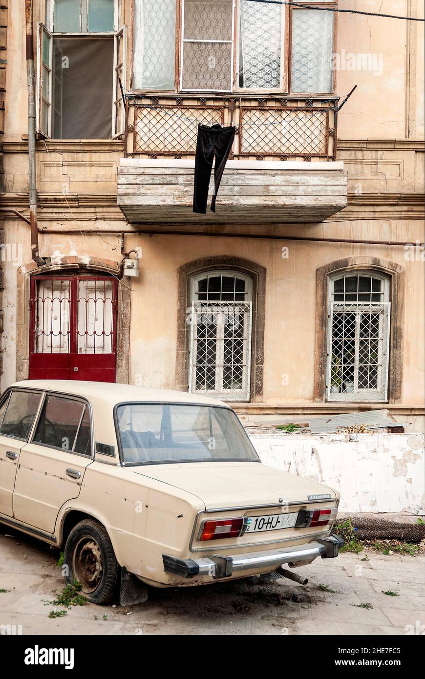 baku city old town street view in azerbaijan with vintage old soviet car Stock Photo