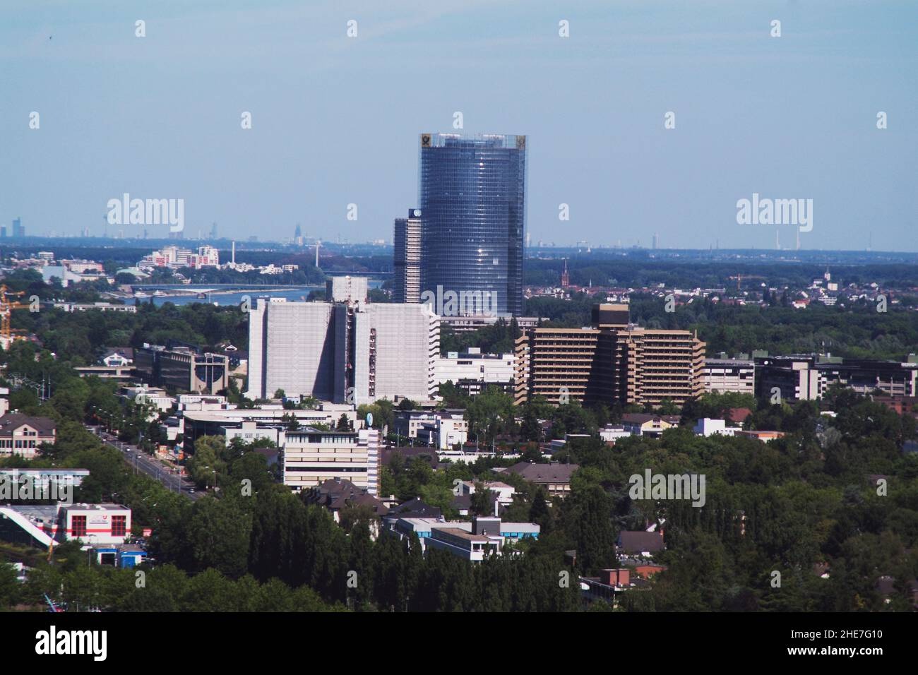 Blick von der Godesburg Ruine auf den Post Tower, Hauptverwaltung der Deutschen Post AG in Bonn, Bad Godesberg, NRW, Deutschland, Europa | view from t Stock Photo