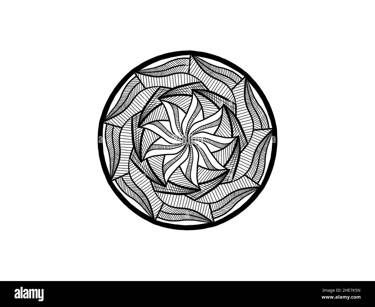 black and white mandala ornament hand drawn Stock Photo
