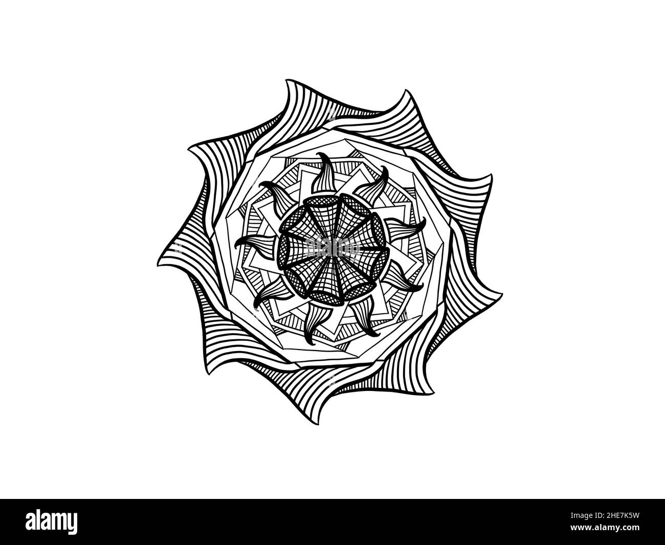 black and white mandala ornament hand drawn Stock Photo