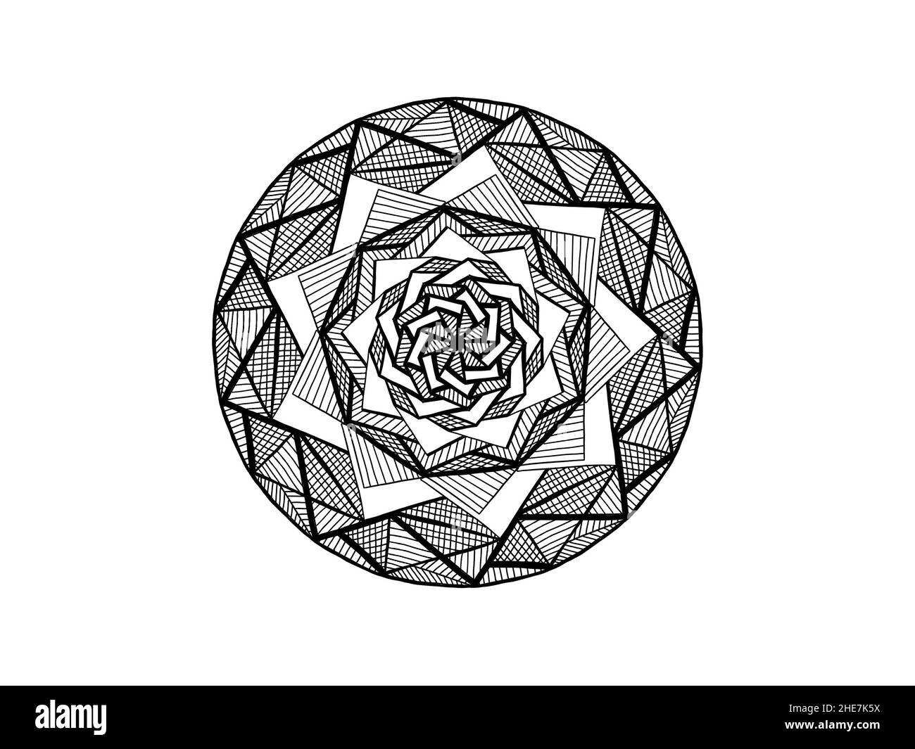 black and white mandala ornament hand drawn Stock Photo