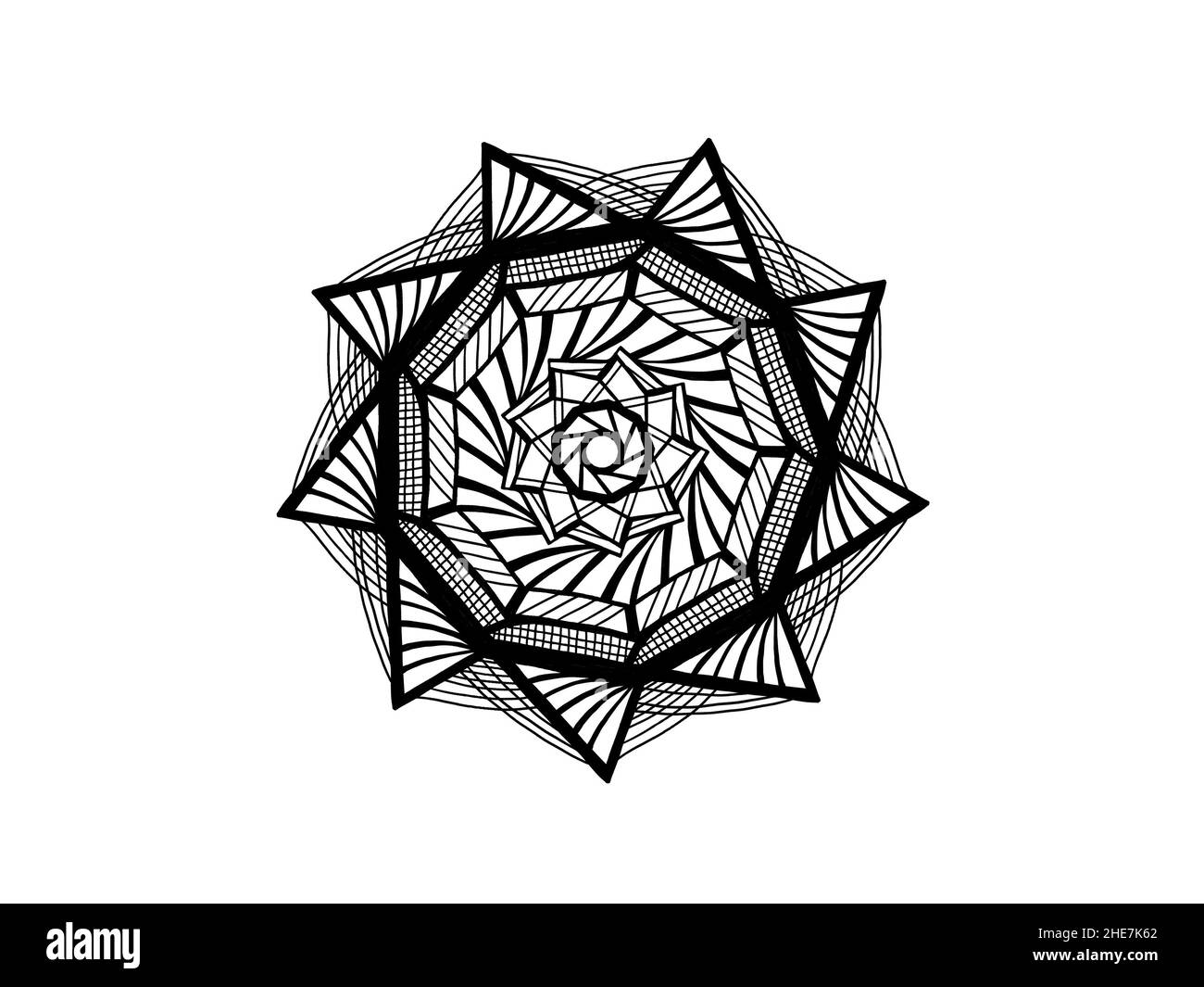 black and white mandala ornament hand drawn Stock Photo