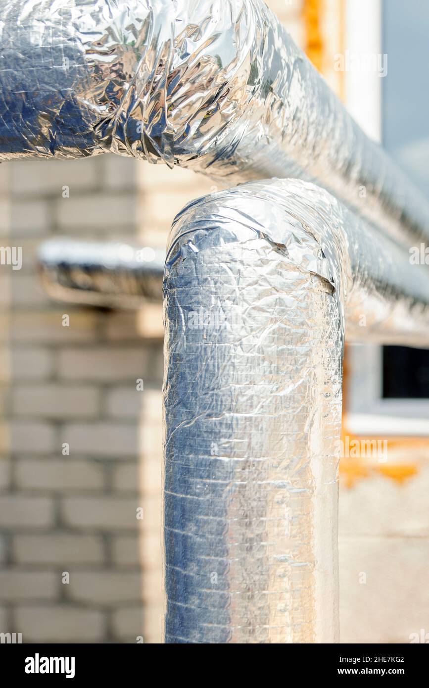 Heat insulated pipeline. Thermal insulation of hot water pipes with