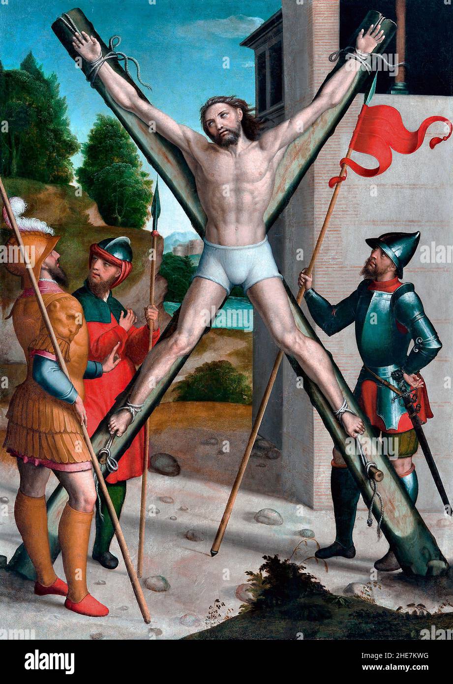 Martyrdom of Saint Andrew - Martirio de San Andres - Juan Correa de Vivar, circa 1540 Stock Photo