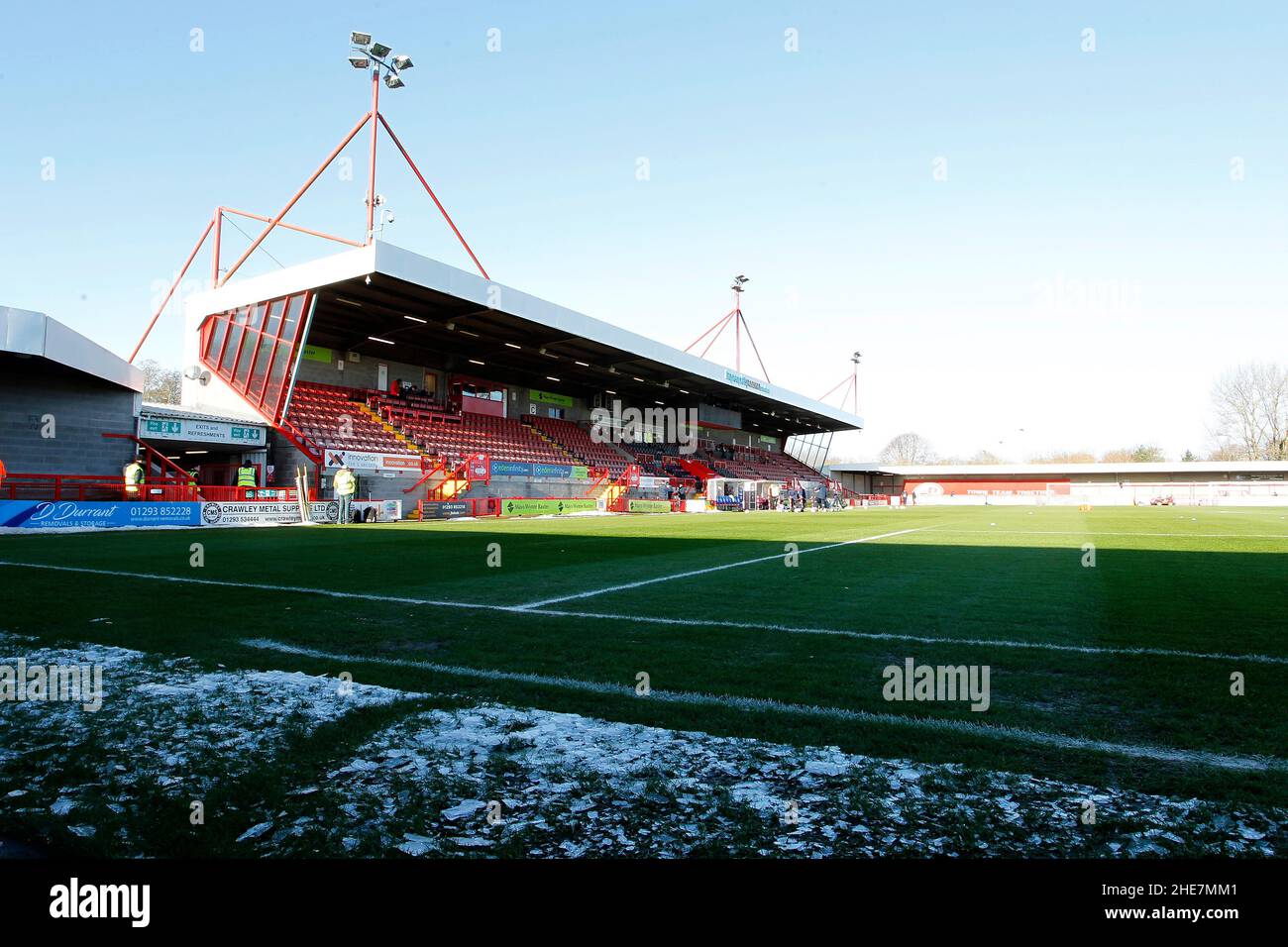 London, UK. 01st Feb, 2018. CRAWLEY, United Kingdom, DECEMBER 12: A general view of the icy conditions during Barclays FA Woman Super League between Brighton and Hove Albion and Manchester United at The People's Pension Stadium, Crawly on 12th December, 2021 Credit: Action Foto Sport/Alamy Live News Stock Photo