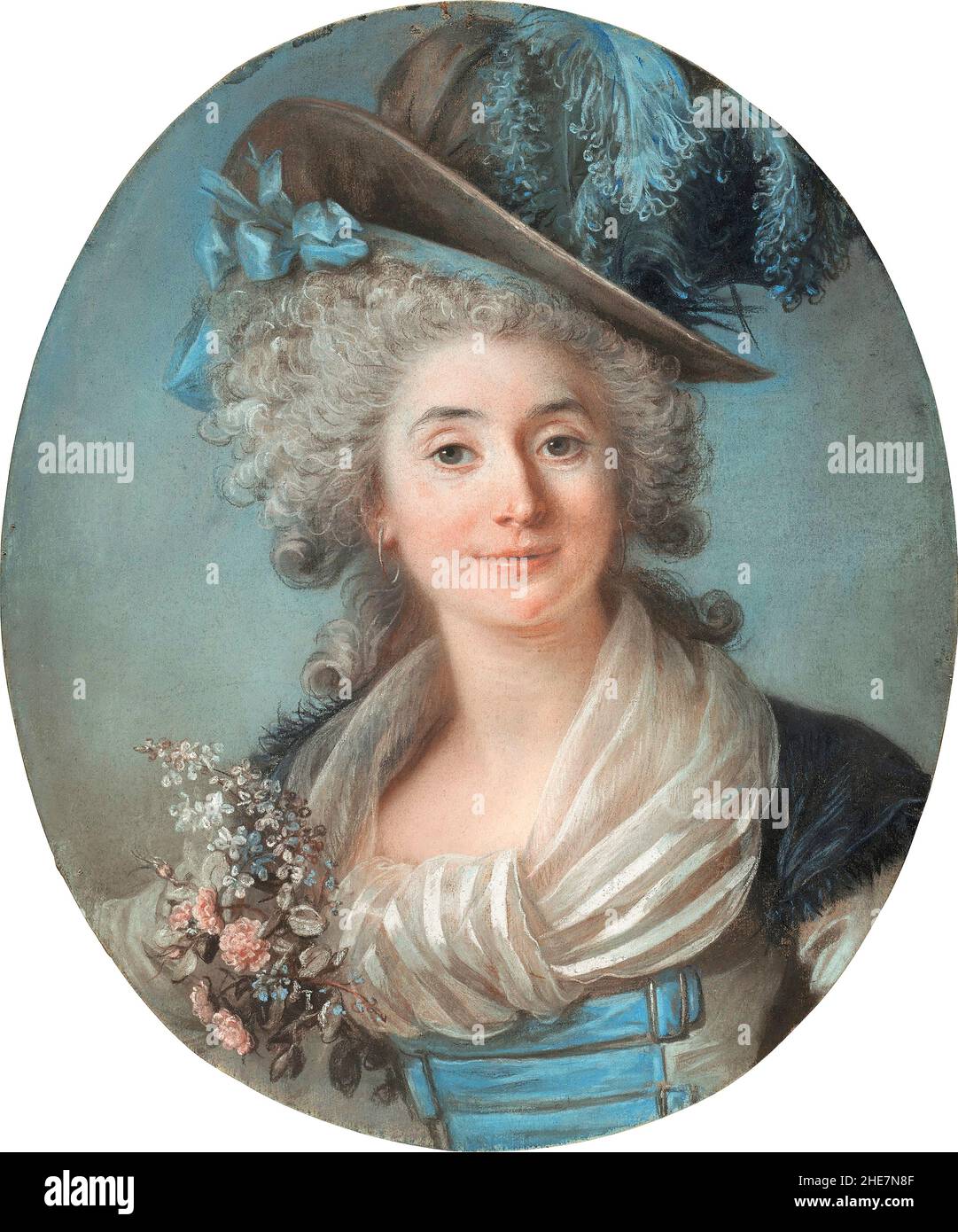 A Fashionable Noblewoman Wearing a Plumed Hat by the French artist, Adélaïde Labille-Guiard (1749-1803),  pastel on blue laid paper, c. 1789 Stock Photo