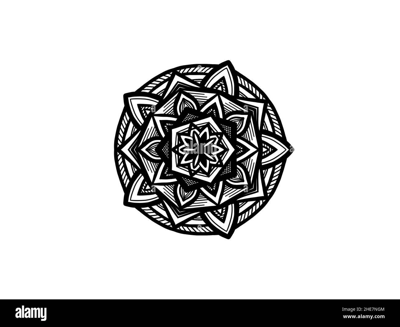 black and white floral mandala with leaves ornament hand drawn Stock ...