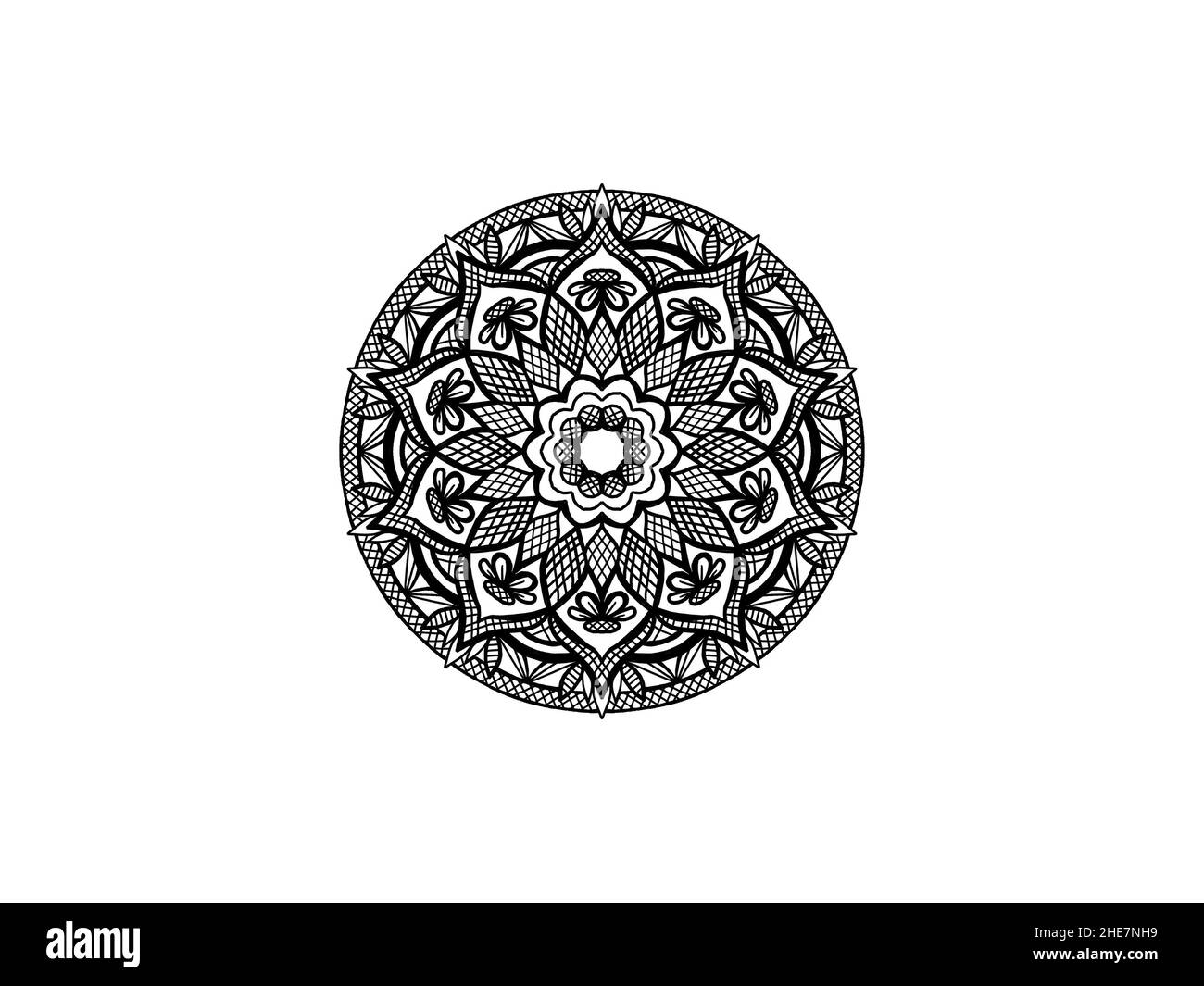 black and white floral mandala with leaves ornament hand drawn Stock ...