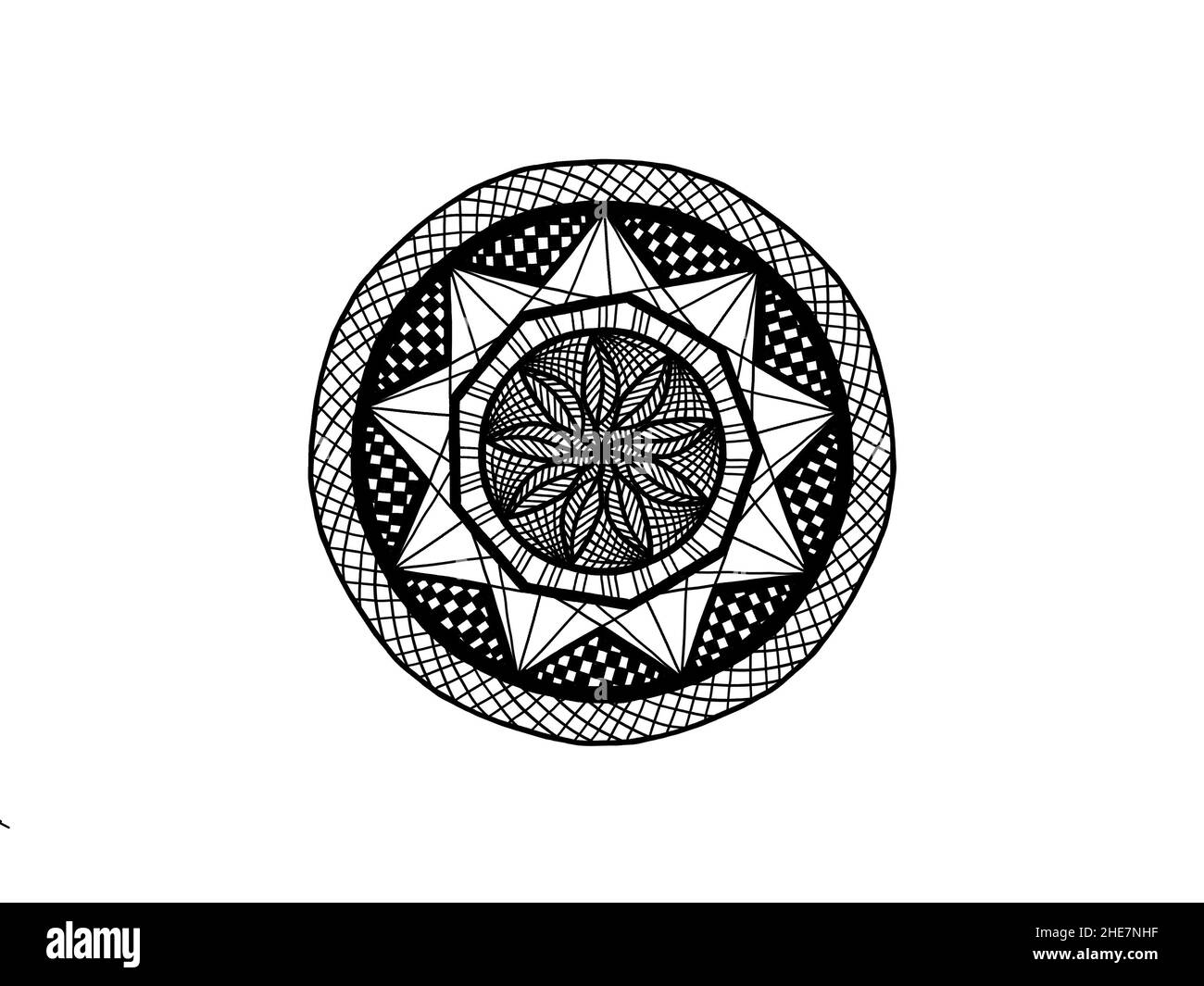 black and white floral mandala with leaves ornament hand drawn Stock ...