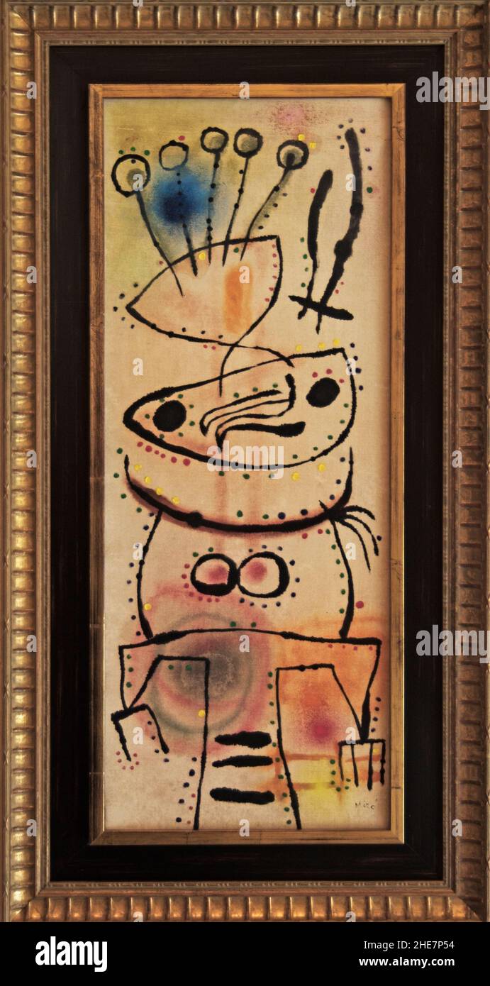 Miró Museum, Pilar i Joan Miró-Stiftung, L'oiseaux de proie fonce sur nous, 1954, Öl auf Leinwand 78 x 130 cm, Palma de Mallorca, Mallorca, Spanien, E Stock Photo