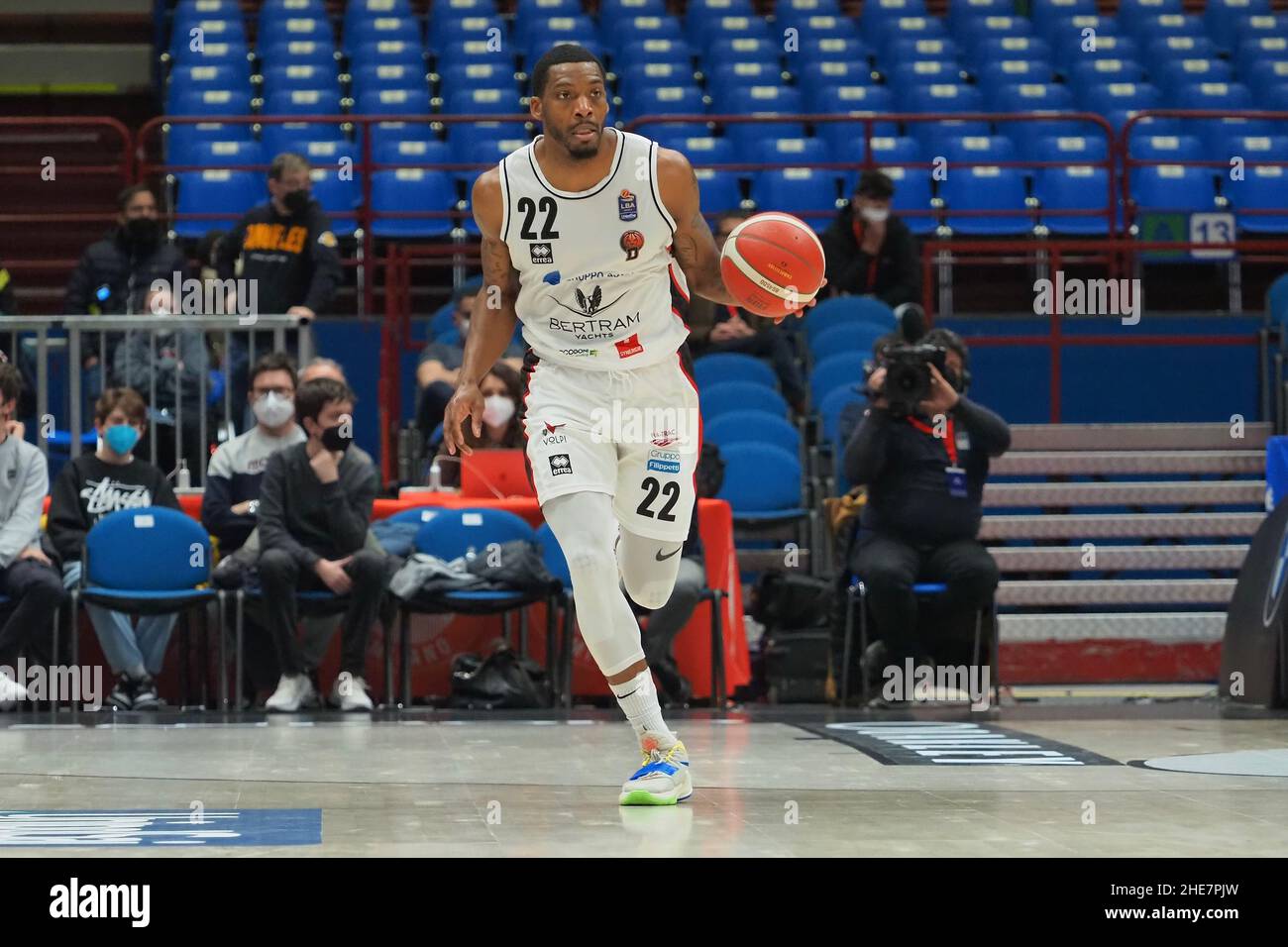 Milan, Italy. 09th Jan, 2022. Jamarr Sanders (Bertram Derthona Basket  Tortona) during AX Armani Exchange Milano vs Bertram Derthona Tortona,  Italian Basketball A Serie Championship in Milan, Italy, January 09 2022  Credit: