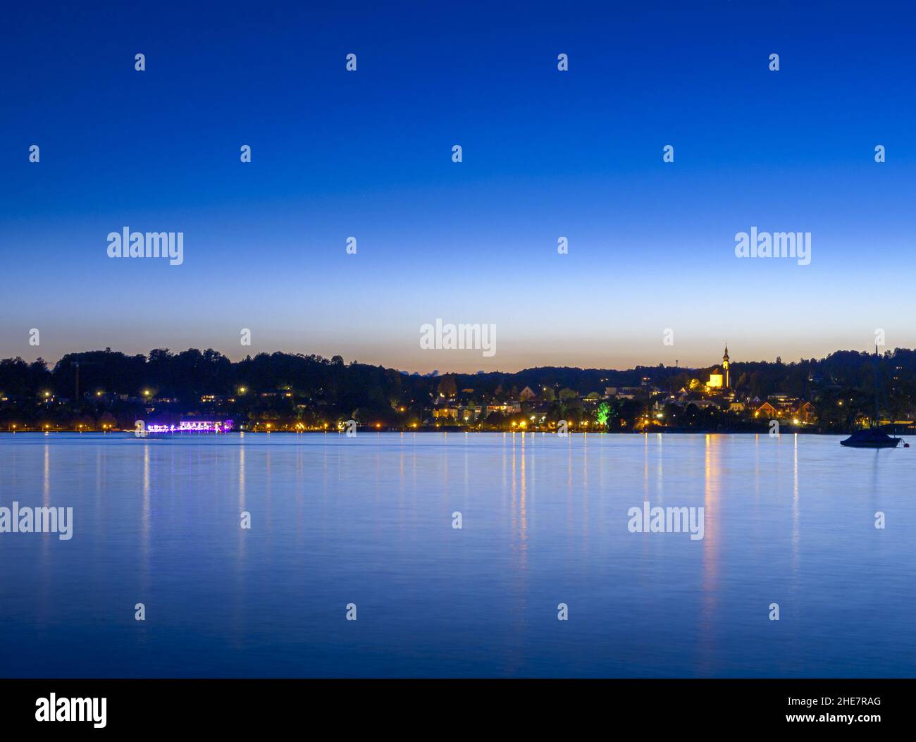Night sky on Lake Starnberg, Bavaria, Germany Stock Photo