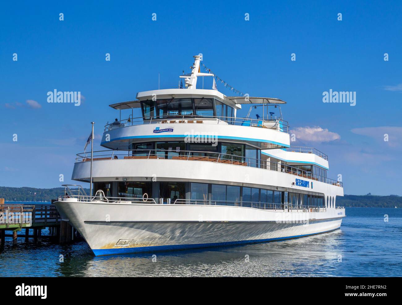 Excursion boat Seeshaupt, Lake Starnberg, Bavaria, Germany Stock Photo