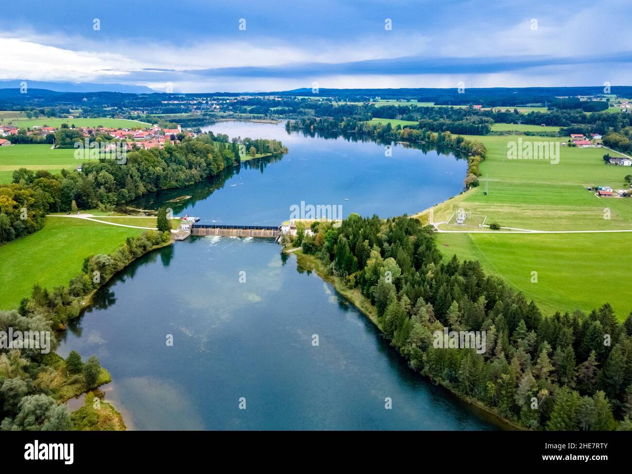 Loop of the Lech river, Apfeldorf, Bavaria, Germany Stock Photo