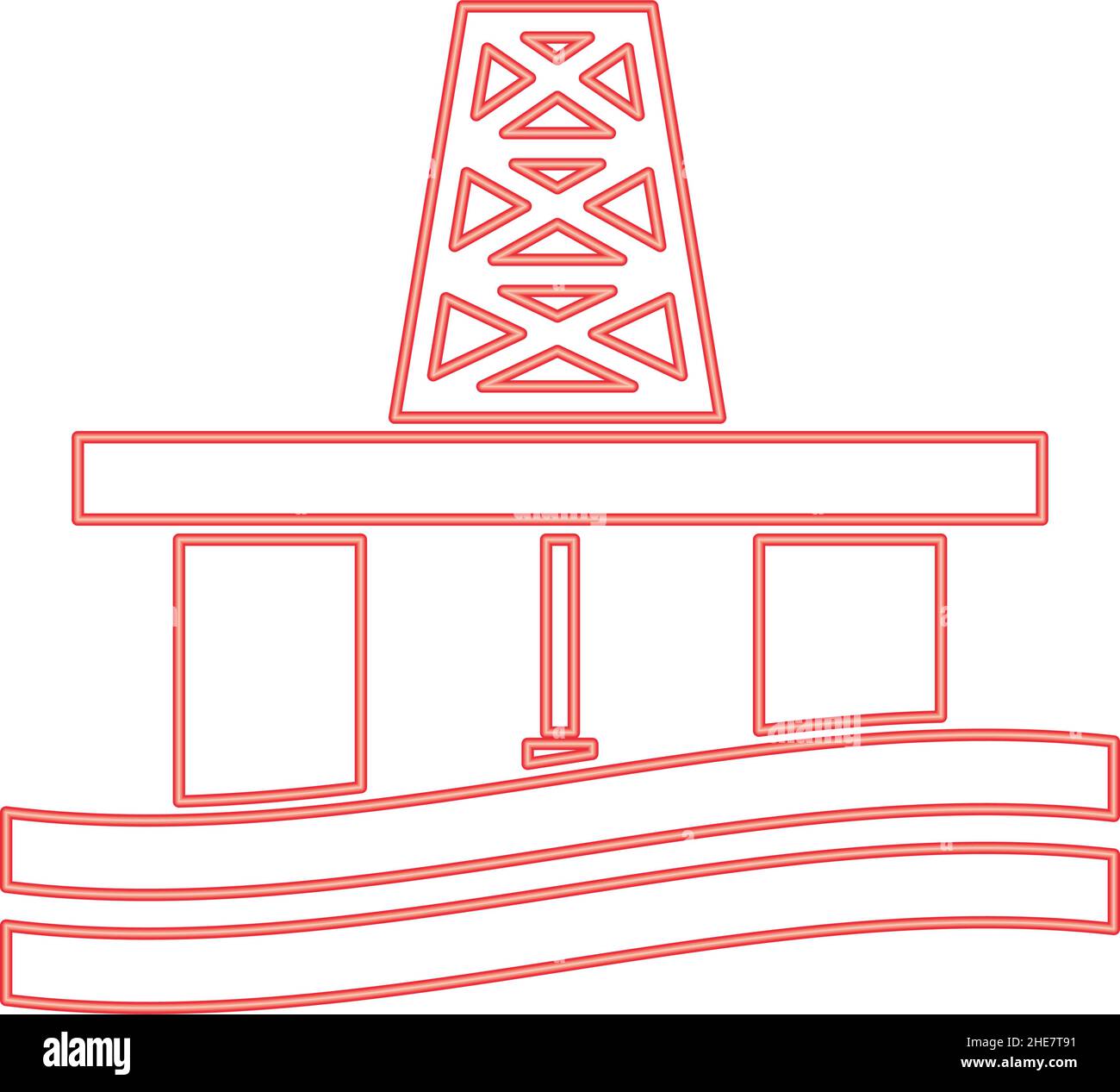 Neon petroleum platform red color vector illustration image flat style light Stock Vector