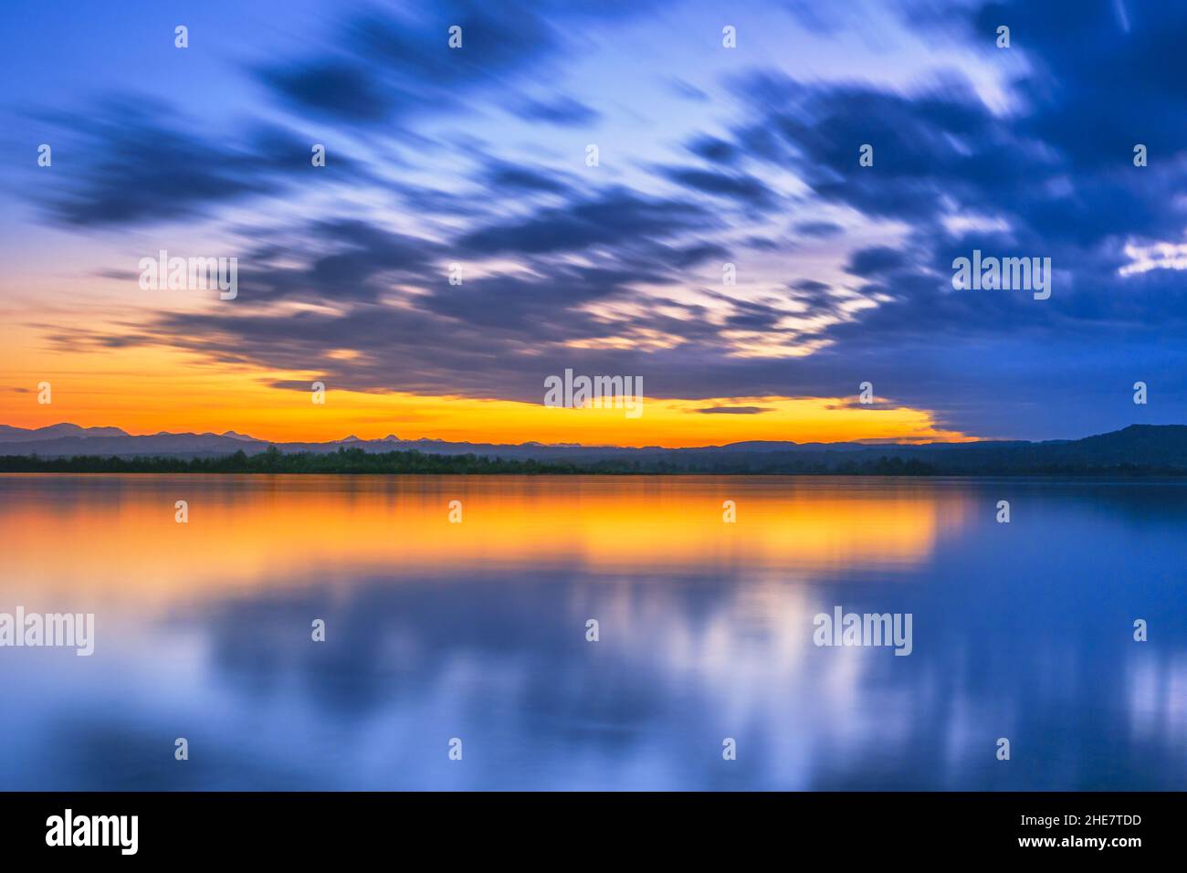 Sunset, Dusk at Ammersee, Bavaria, Germany Stock Photo