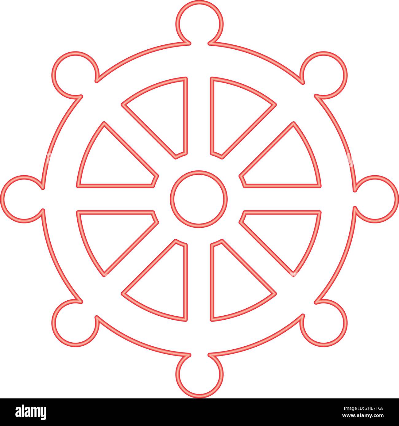 Neon symbol budhism wheel law religious sign red color vector illustration image flat style light Stock Vector