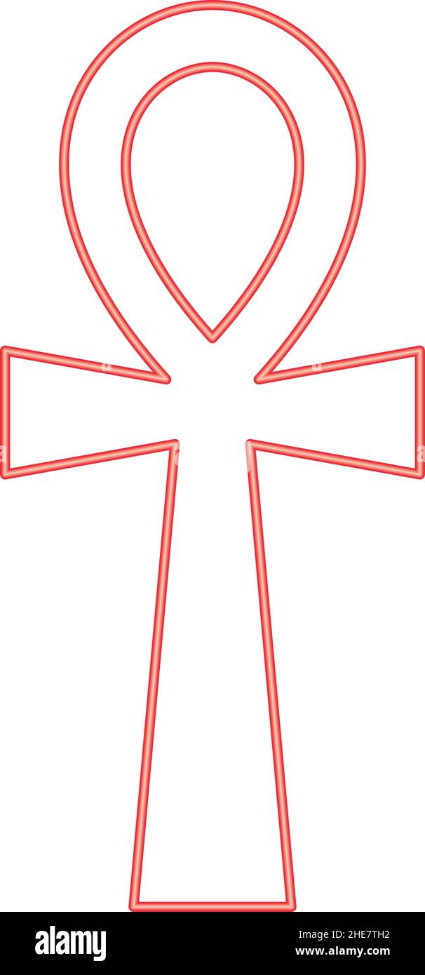 Neon coptic cross ankh red color vector illustration image flat style light Stock Vector