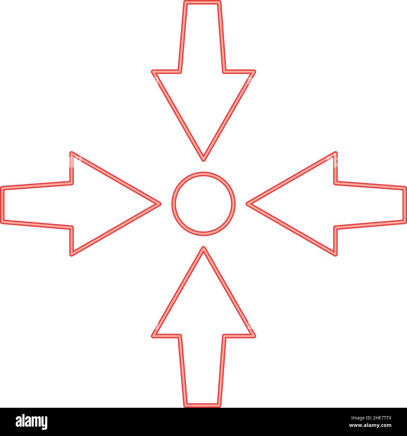 Neon four arrows point show to dot red color vector illustration image flat style light Stock Vector