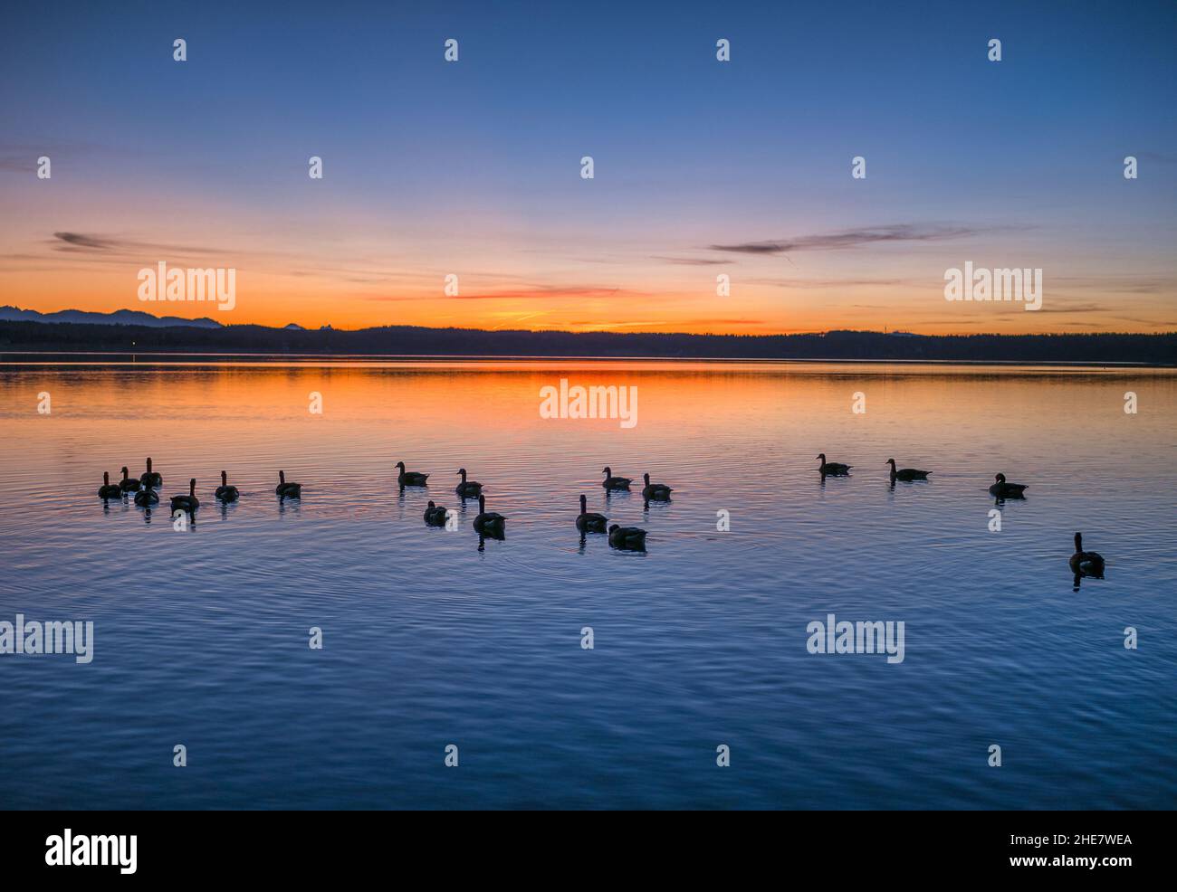 sunset on Lake Starnberg, Bavaria, Germany Stock Photo