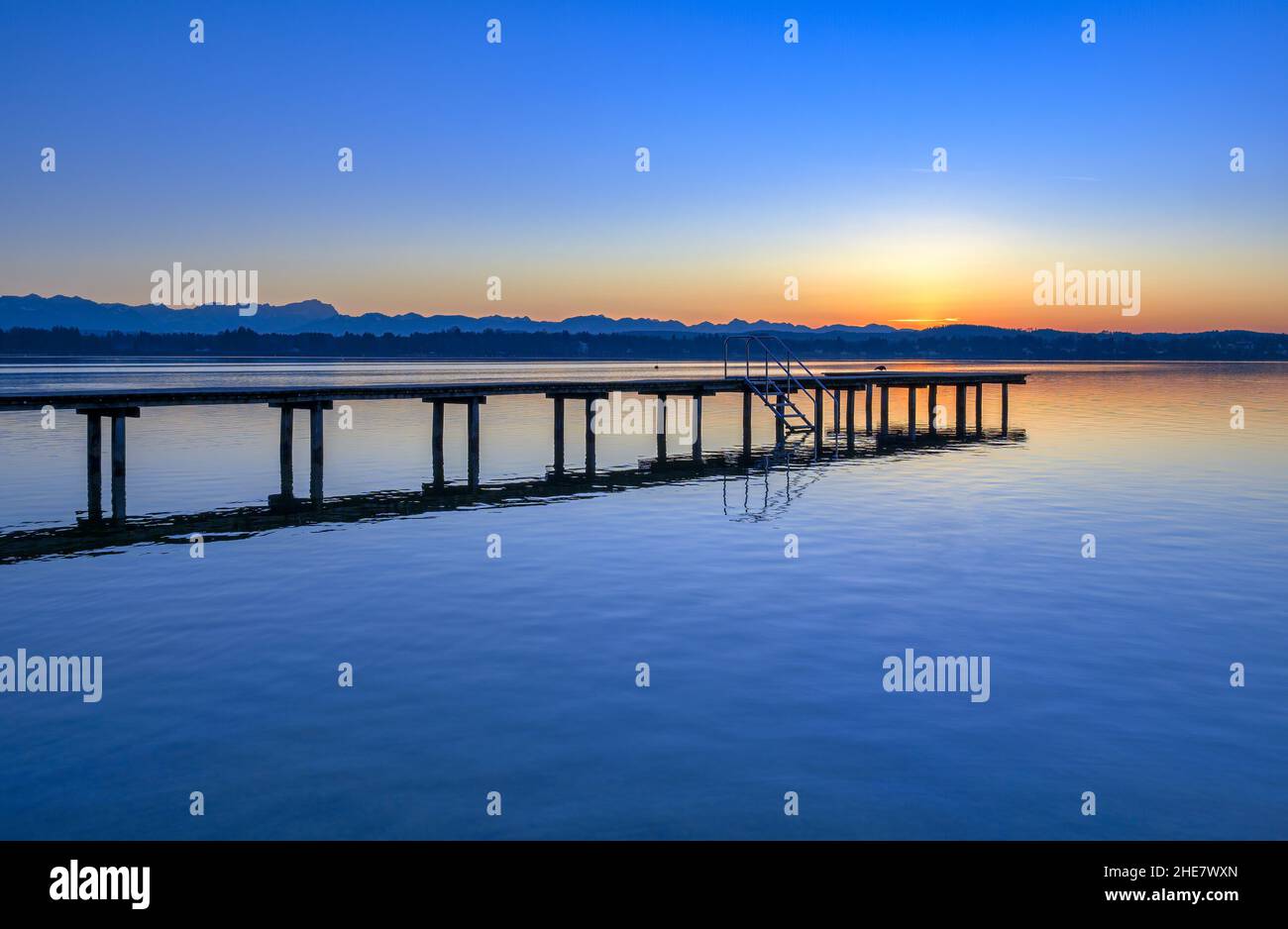 Sunset on Lake Starnberg, Bavaria, Germany Stock Photo