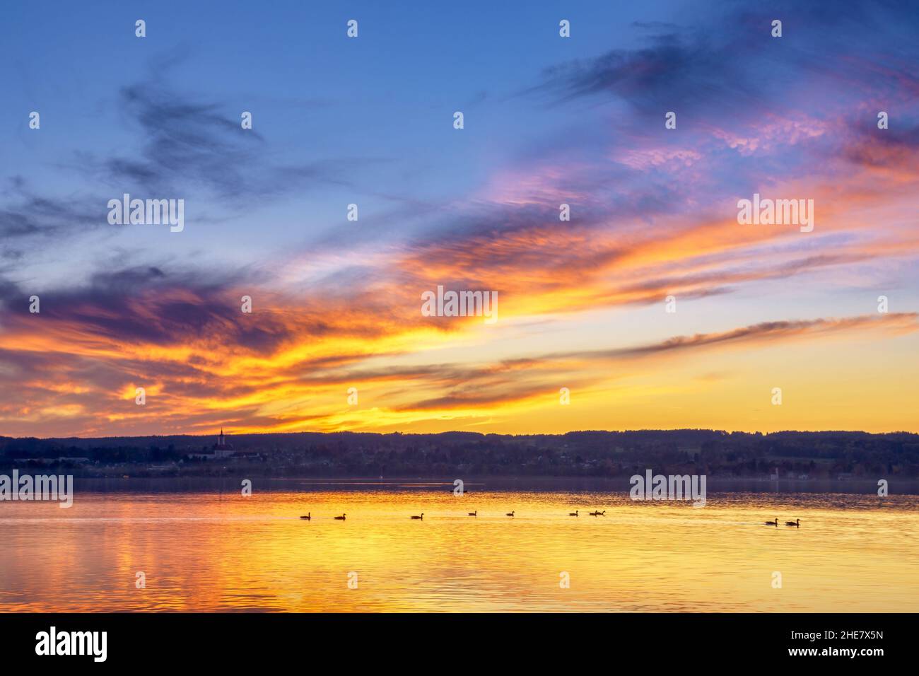 Evening mood, sunset at Ammersee, Bavaria, Germany Stock Photo