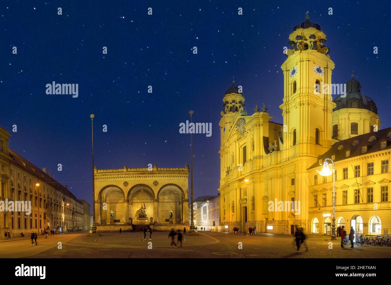 Feldherrnhalle and Theatinerkirche at night, Munich, Bavaria, Germany Stock Photo