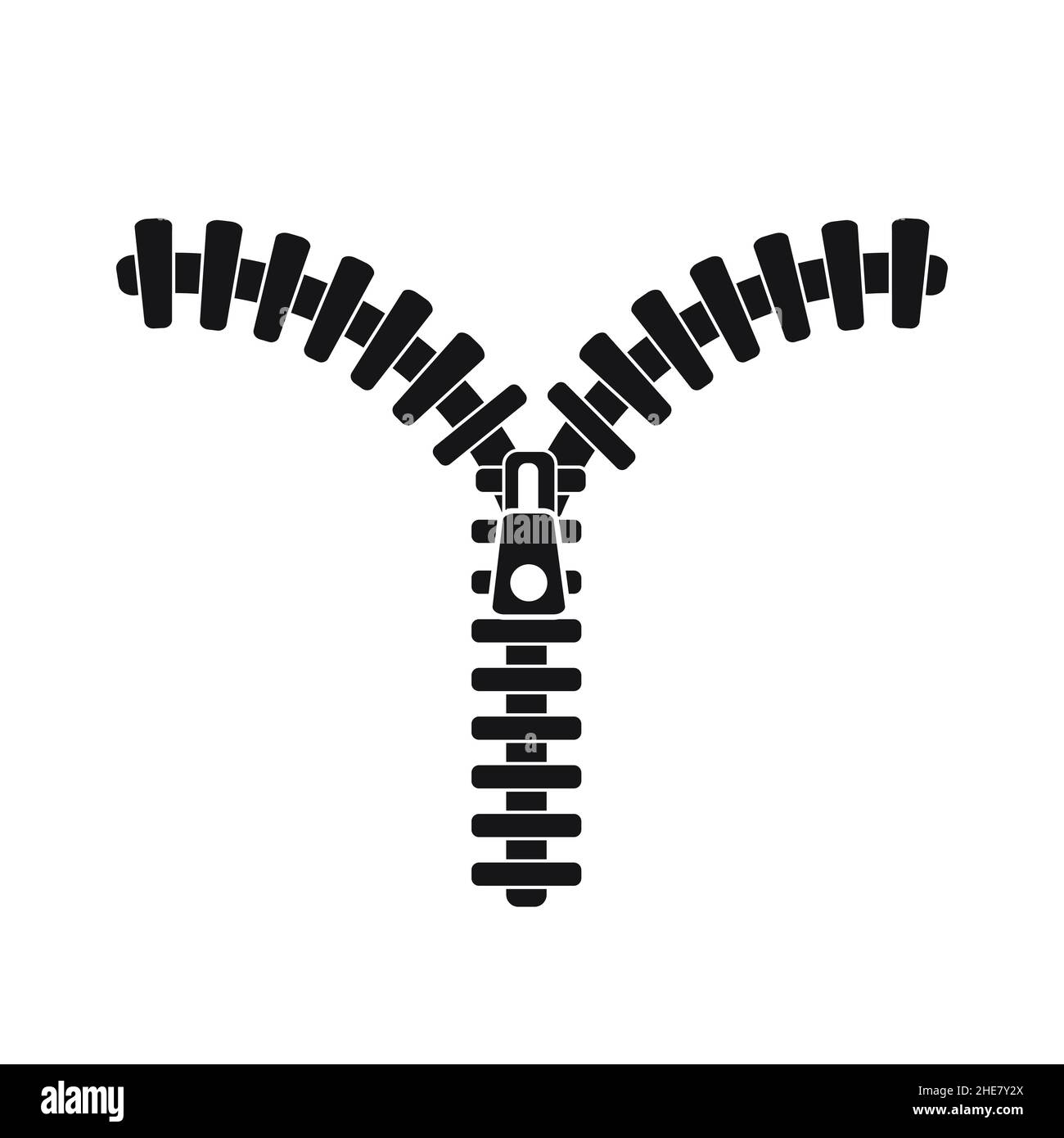 Open zipper on a white background. Black silhouette Stock Vector