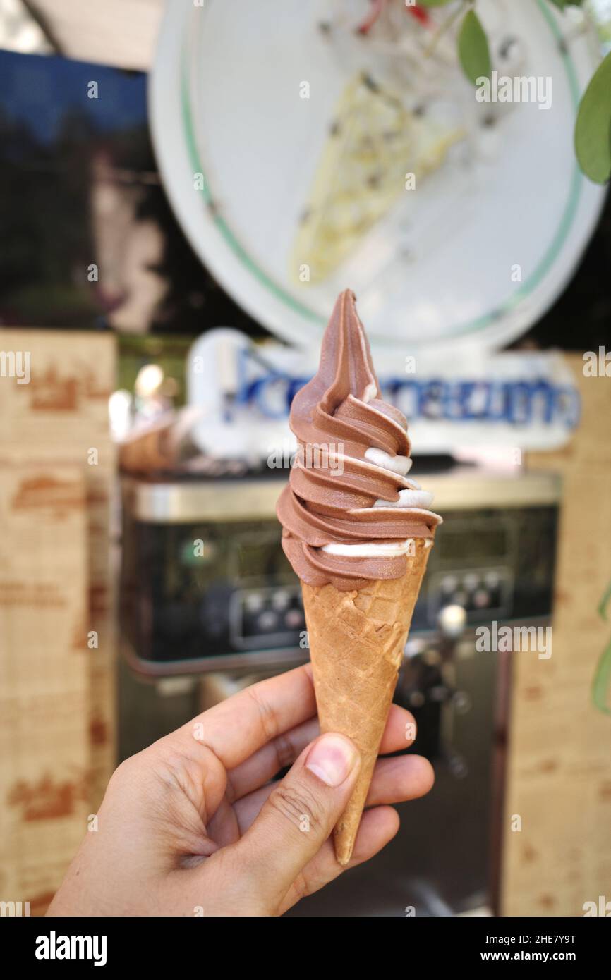 soft serve ice cream in a waffle cone Stock Photo - Alamy