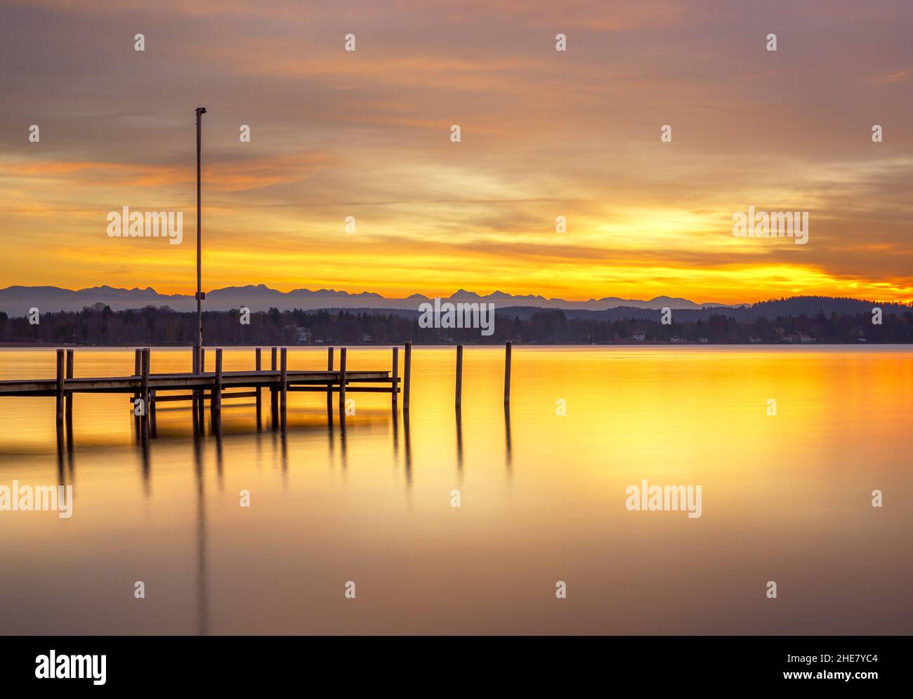 Sunset, twilight at Lake Starnberg, Bavaria, Germany Stock Photo