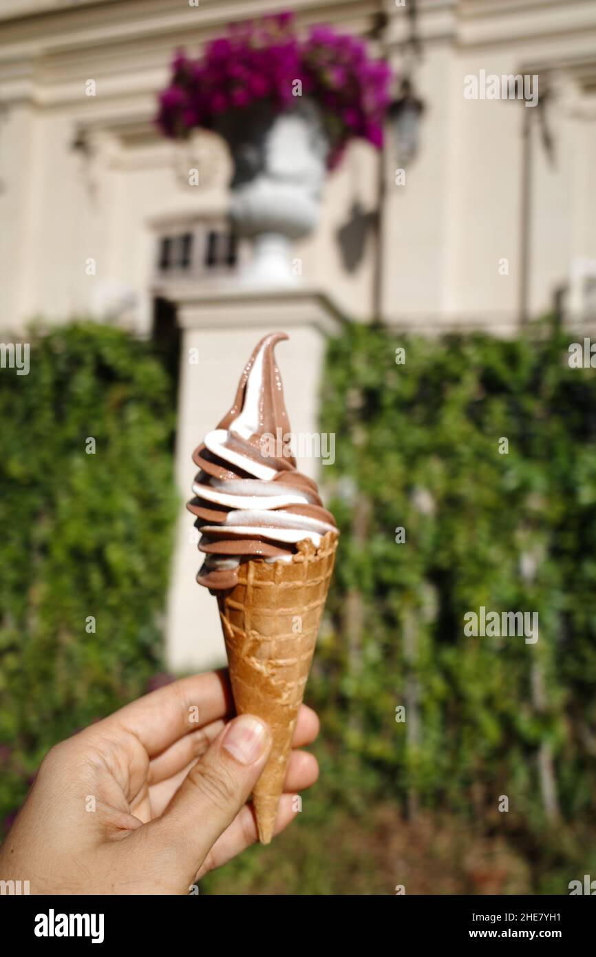 soft serve ice cream in a waffle cone Stock Photo - Alamy
