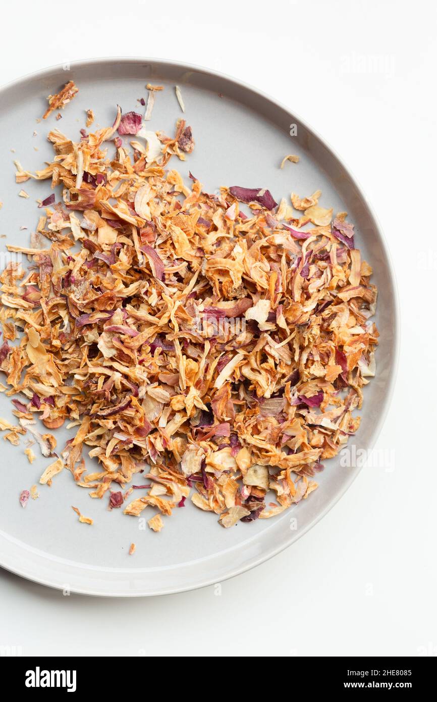 dried onions on plate Stock Photo