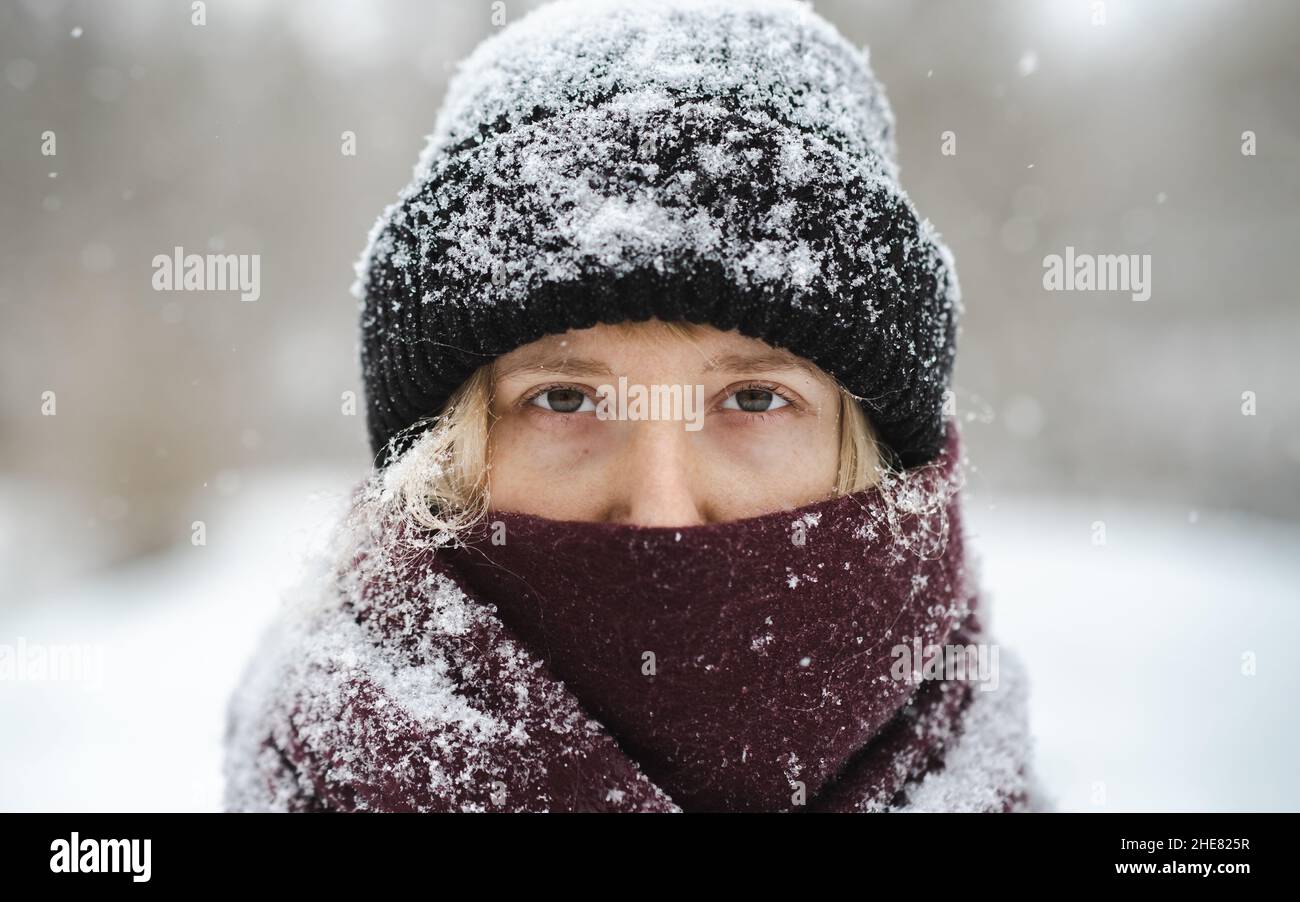 Premium Photo  Portrait of woman in winter clothes on the nature there is  a lot of snow around