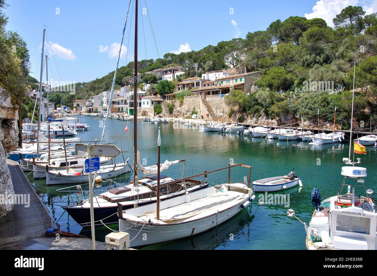 Harbour view, Cala Figuera, Santanyi Municipality, Majorca (Mallorca), Balearic Islands, Spain Stock Photo