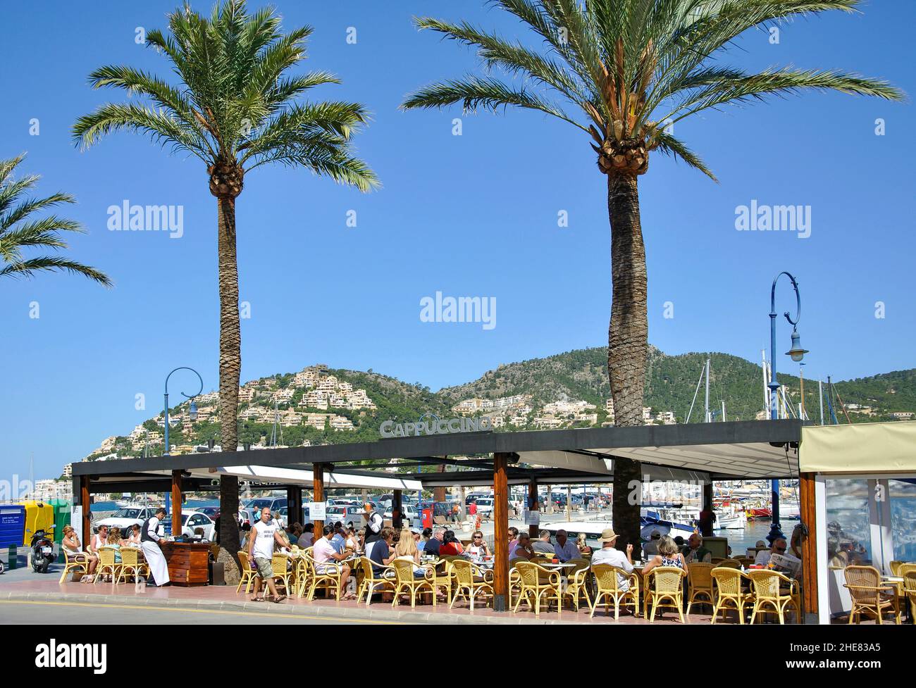 Promenade restaurant, Port d’Andratx, Andratx Municipality, Majorca (Mallorca), Balearic Islands, Spain Stock Photo