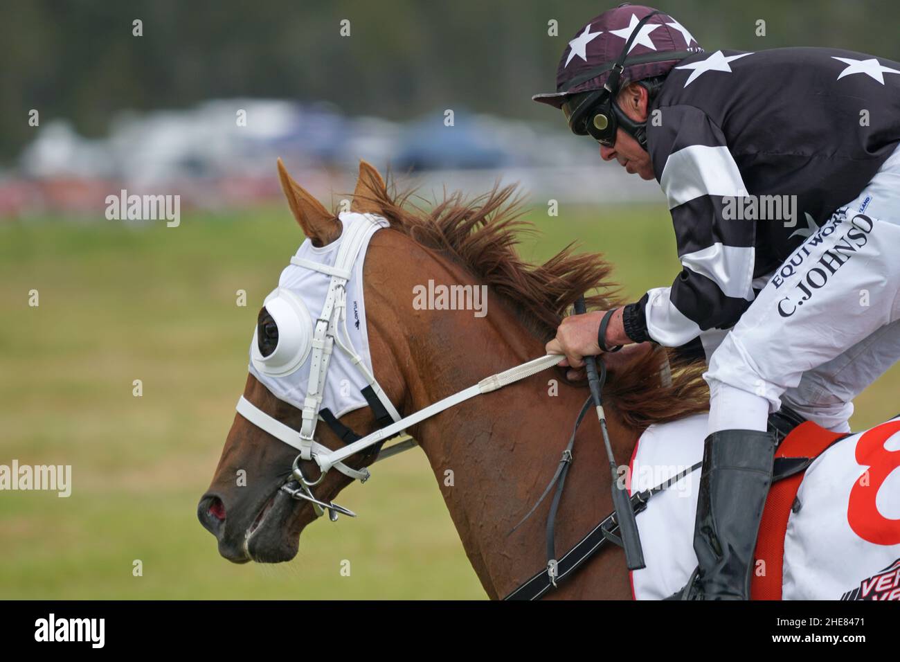KUMARA, NEW ZEALAND, JANUARY 8, 2022; jockey Chris Johnson on the field ...