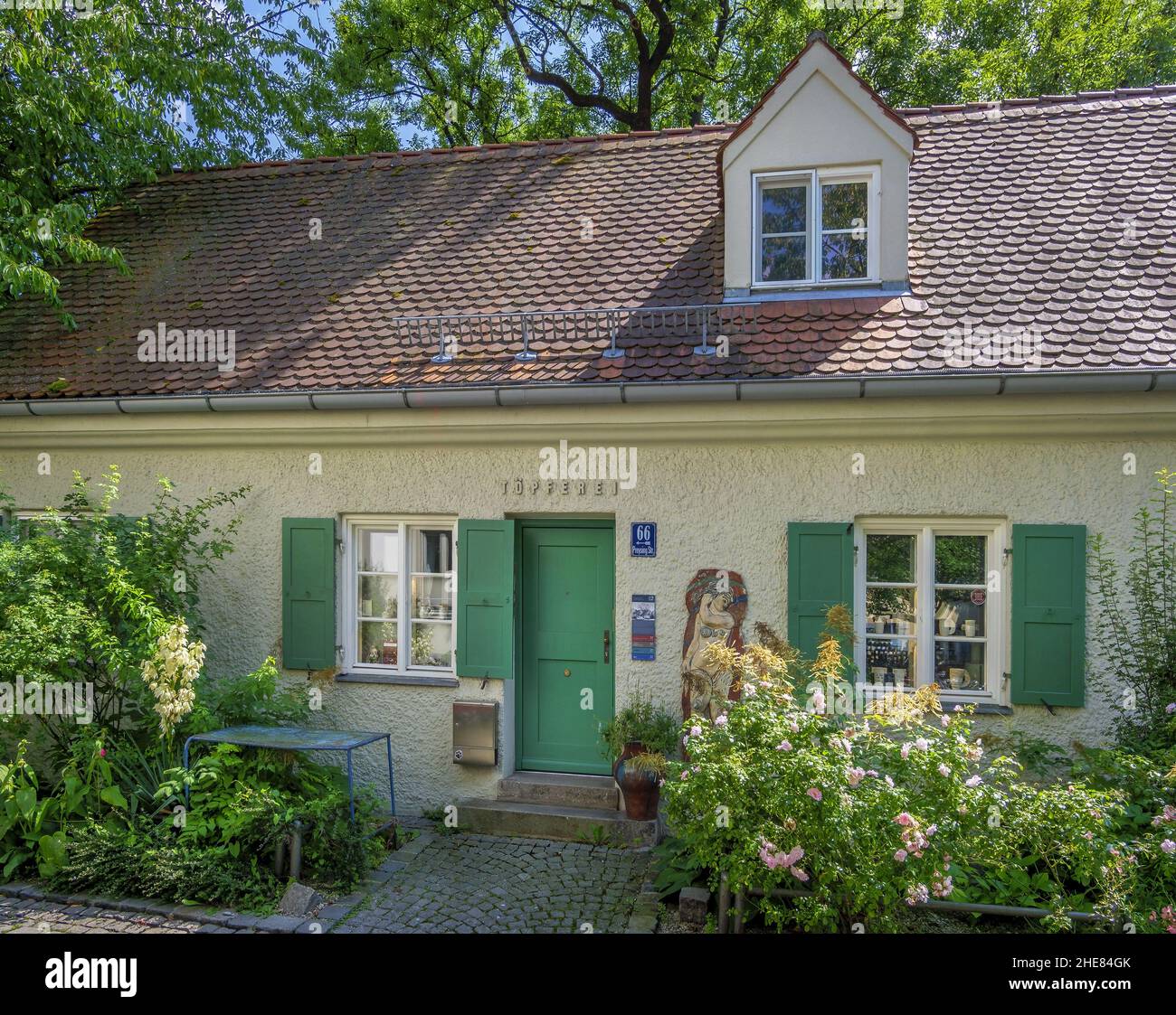 Historic hostel houses in Munich, Bavaria, Germany Stock Photo