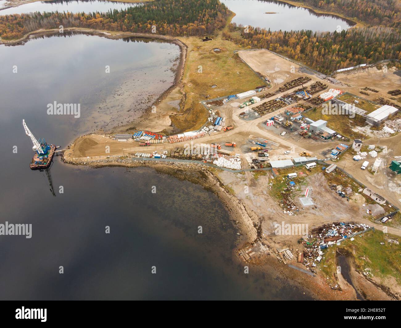 Cargo port 'Solovki'. Loading and unloading terminal on the Solovetsky Islands Stock Photo