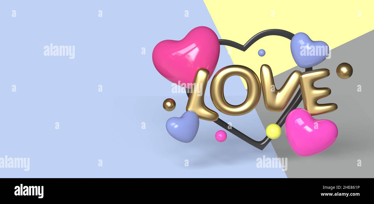 Valentine's Day flyer, greeting card with copy space. 3D illustration ...